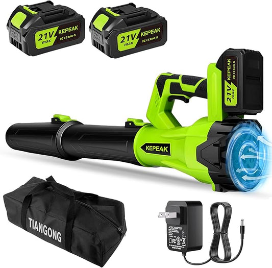 KEPEAK Leaf Blower Cordless, 650CFM & 6 Speed Levels, Electric Cordless Leaf Blower with 2 x 21V 4.0Ah Battery Powered, Blowers for Lawn Care, Yard, Blowing Leaves, Dust, Snow