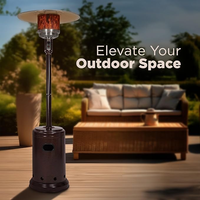 Amazon Basics 46,000 BTU Outdoor Propane Patio Heater with Wheels, Commercial & Residential, Havana Bronze, with Water Tank, 32.1 x 32.1 x 91.3 inches (LxWxH)