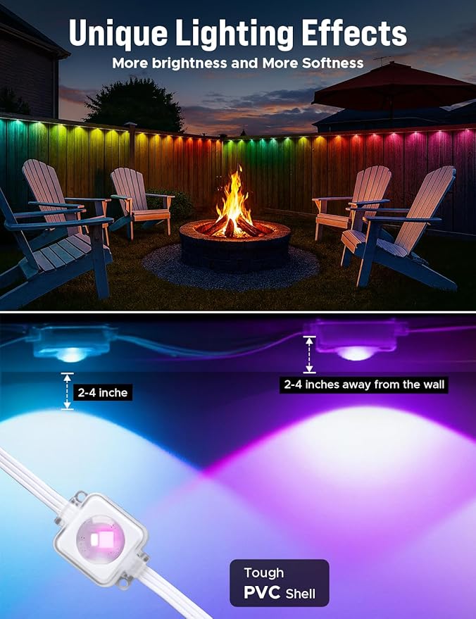 EcoNour 50 FT RGB LED Permanent Outdoor Lights | Smart Waterproof LED Eaves Lights with App & Remote Control | Music Sync, RGB Colorful Light | Alexa Smart Christmas Light for Decorations