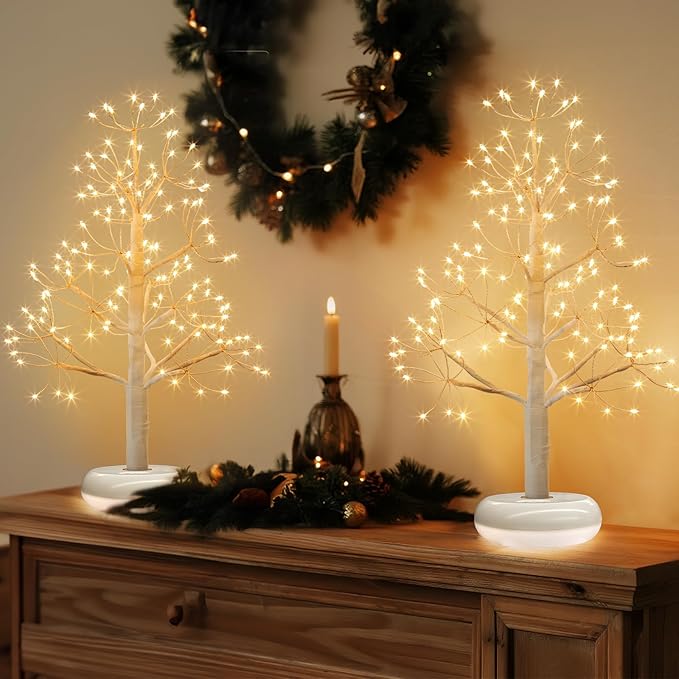 PEIDUO Small Christmas Tree with 136 Lights, 1.64 FT Rechargeable Artificial Trees with 6 Modes, Timer & Dimmable Control, Fairy Light Spirit Tree for Christmas Decorations Indoor Home Decor (2PK)