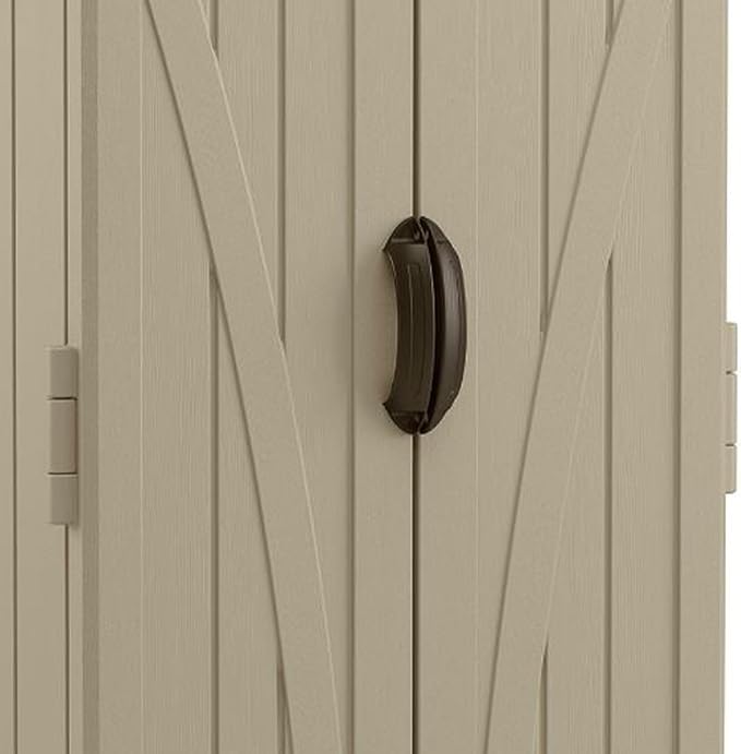 Suncast 22 Cubic Feet Capacity Tall Plastic Vertical Outdoor Shed for Garden, Backyard, Patio, or Pool Supplies Storage, Brown