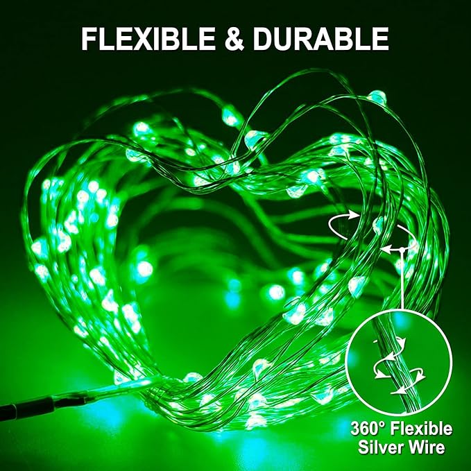 JMEXSUSS 2 Pack Green Christmas Lights, Each 33ft 100 LED Green Solar Lights Outdoor, Waterproof Solar Fairy String Light for Outside Patio Garden Party Tree Christmas Halloween Decorations