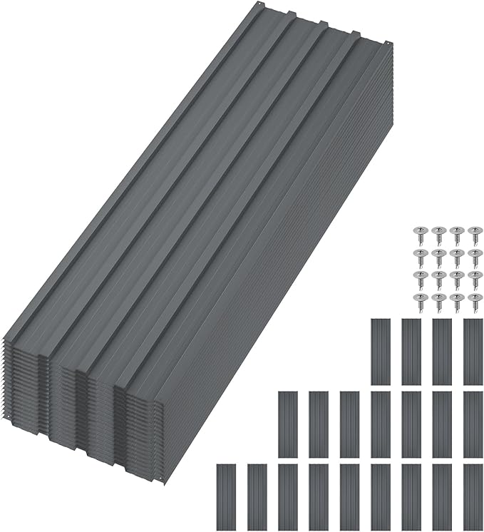 20Pcs Metal Roofing Panels for Carport, Heavy Duty Metal Carport Kits, Galvanized Steel Corrugated Panels, for Patio Outdoor Garden, 60.63 in x 16.77 in
