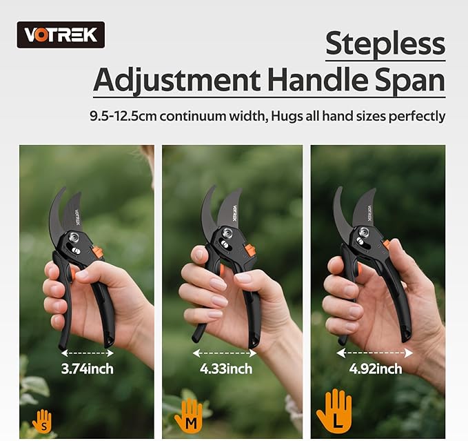 Pruning Shears for Gardening, [Patented Stepless Handle Opening] - Plant Scissors with Ultra-Sharp SK5 Steel for Weak Hand, Universal Fit for All Hand Sizes, Effortlessly Cuts 1-Inch Branches
