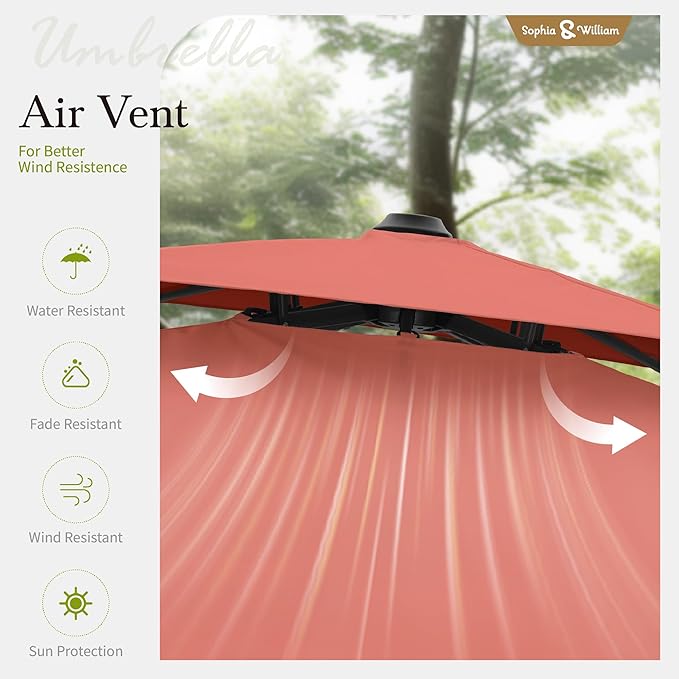 Sophia & William Cantilever Patio Umbrella 12ft, Offset Large Outdoor Umbrellas with 360°Rotation, Heavy Duty Hydraulic Double Umbrella for Garden Pool Backyard, Red (no base)