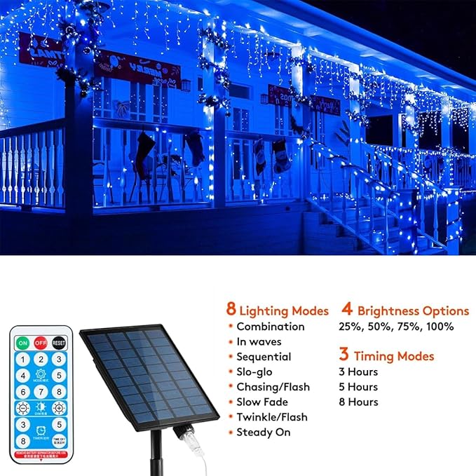 320LED Solar Christmas Lights Outdoor Waterproof Christmas Decorations Curtain Lights 29.5ft 60 Drops,8 Modes Solar Powered Rechargeable Fairy Lights for Party, Holiday,Wedding Decorations (Blue)