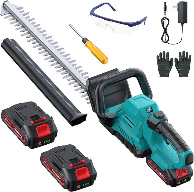 Cordless Hedge Trimmer 20-Inch with Battery Indicator & 2X 2000mAh Batteries, 180¡Æ Rotatable Head, 3000RPM Electric Brush Cutter for Hedges, Shrubs, Branches