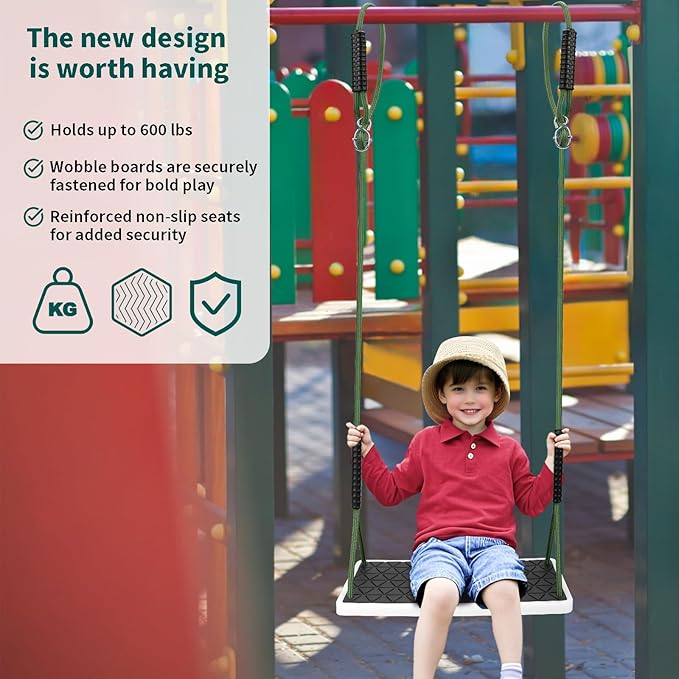 Heavy Duty Swing Seat Non-Slip with Tree Rope Adjustable Swing Set Accessories Replacement for Kids Outdoor Backyard Playground Jungle Gym£¬Black