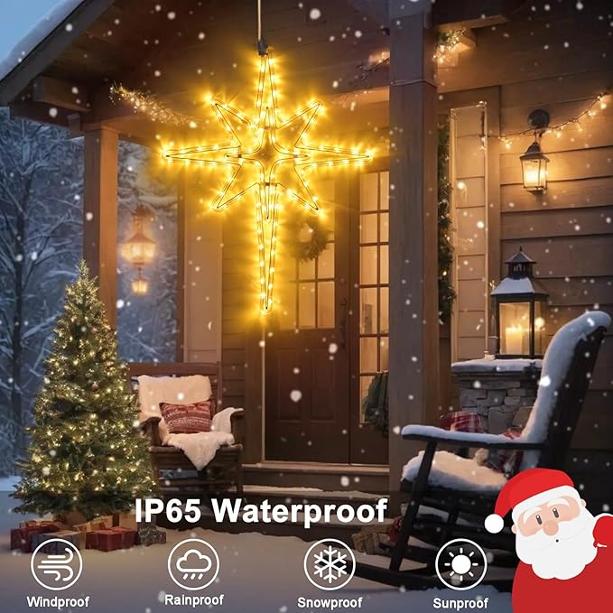 22" Bethlehem Star Outdoor Christmas Lights 90 LEDs Christmas Tree Lights Hanging Lights Mains Powered Polaris Christmas Decorations,Star of Bethlehem Lights for New Year Holiday Wedding Party Decor