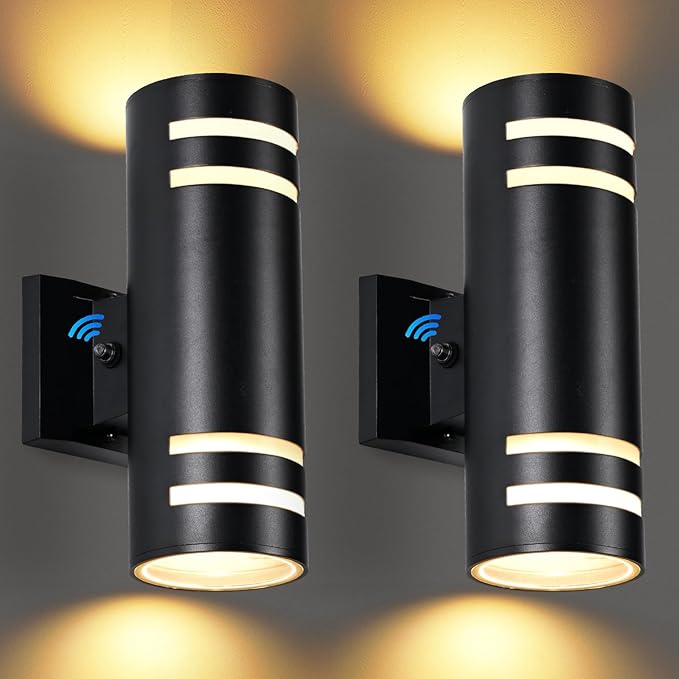 Dusk to Dawn Wall Light 2 Pack, Modern Outdoor Wall Lights with LED Bulbs, Cylinder Black Porch Light Fixture Wall Mount, Up and Down Lighting Outdoor Wall Sconce for House Porch Door