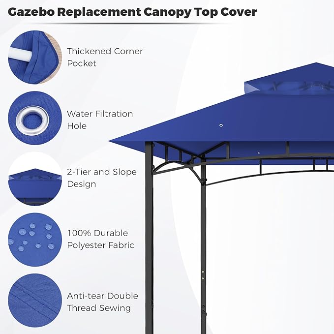 Gazebo Replacement Canopy Top Waterproof Cover, Fits Model L-GZ136PST, Double-Tiered and UV-Resistant (Blue)
