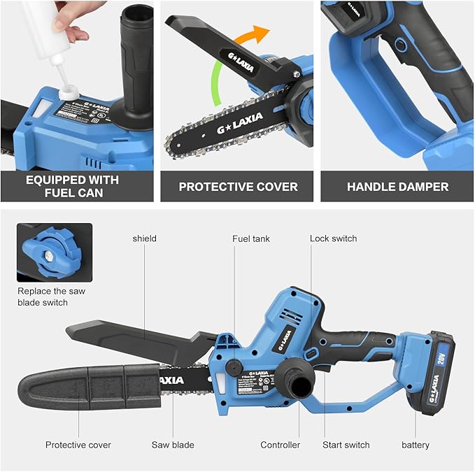 Battery Chainsaw 8 Inch with 2 batteries, Handheld Chain Saw Pruning Shears Chainsaw for Tree Branches, Courtyard