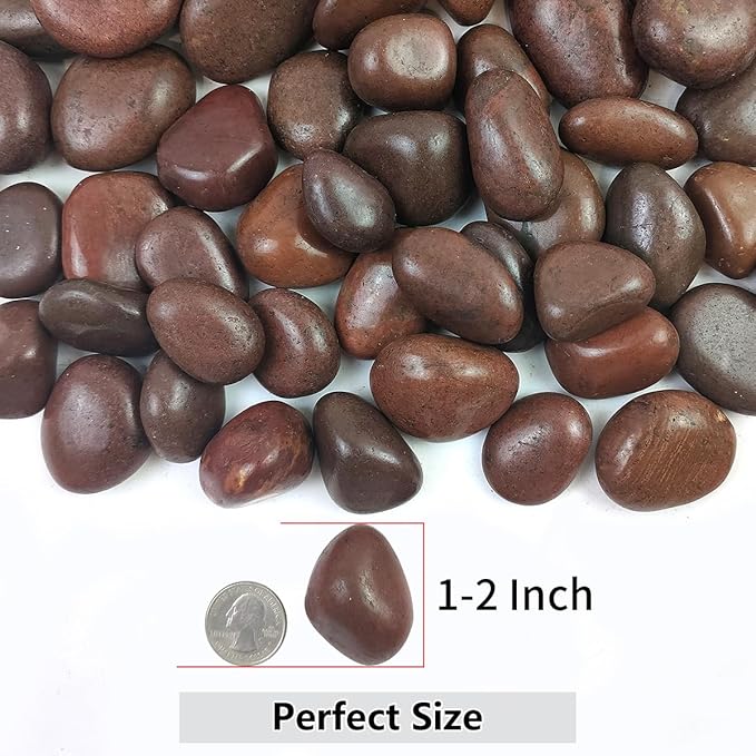 Rocks for Plant 2lbs, Red River Rocks 1-2 Inch Natural Pebbles for Indoor Plants, High Polished Decorative Stones Vase Filler Fish Tank Aquariums Landscaping Garden