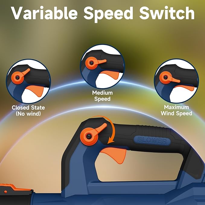 Leaf Blower Cordless with 2¡¿ 5.0Ah Batteries and Charger, 21V Electric, Lightweight Battery Powered Blowers for Lawn Care, Yard, Patio Cleaning, Blowing Leaves & Dust, Dark Blue