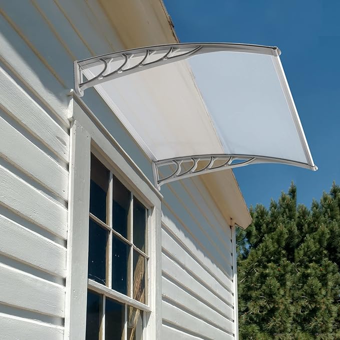 Window Awning Door Canopy Exterior- 38" x 40" Aluminum Door Awning, Polycarbonate Cover Patio Canopy Awning for House, Outside, Rain Snow & UV Resistant (Clear Board & Grey Bracket)