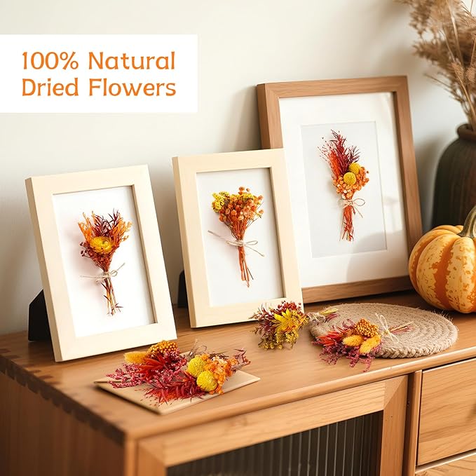 12/24 PCS Charming Dried Flowers Bouquet for Vase Various Dried Wildflowers with Stems Mini Handmade Wildflowers Natural Real Flowers Bulk Flowers Craft (Burnt Orange Series, 12PCS)