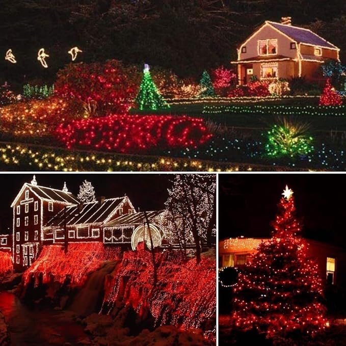 Toodour Solar Christmas Lights Outdoor, 2 Packs Total 144ft 400 LED Solar String Lights with 8 Mode, Outdoor Christmas String Light for Garden, Patio, Fence, Balcony, Xmas Tree Decor - Red