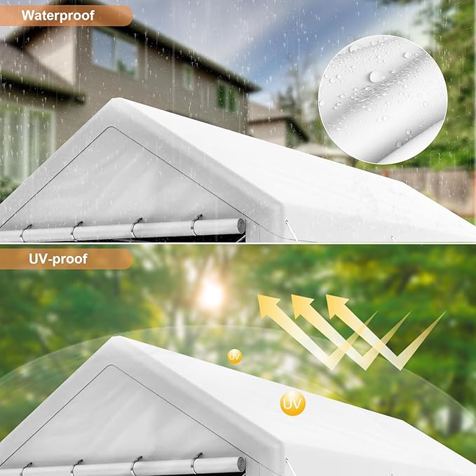 10x20 Carport, Heavy Duty Carports with Removable Sidewalls, Waterproof and UV-Resistant Portable Outdoor Garage Shelter for All Season (White)
