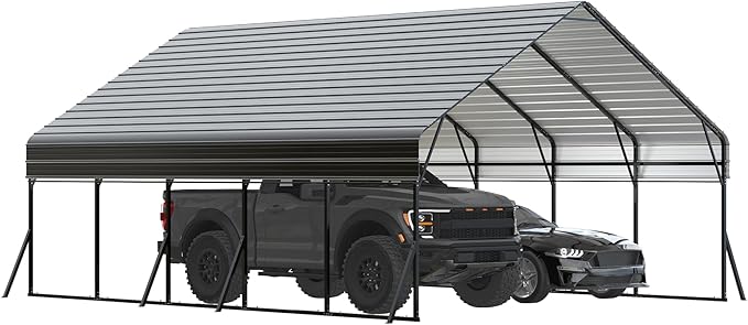 20'x25' Metal Carport, Heavy Duty Car Ports Kit for Trucks, Boats, RV, Tractor, Reinforced Frame with Anchors, Easy Assembly