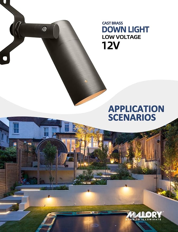 MALORY Brass Landscape Spot Down Light, Low Voltage Led Downlights Tree Light Outdoor Landscape Lighting for Yard, Garden, Lawn, Wall, Patio with 5W MR16 LED Bulb 2700K Warm White（4 Pack）
