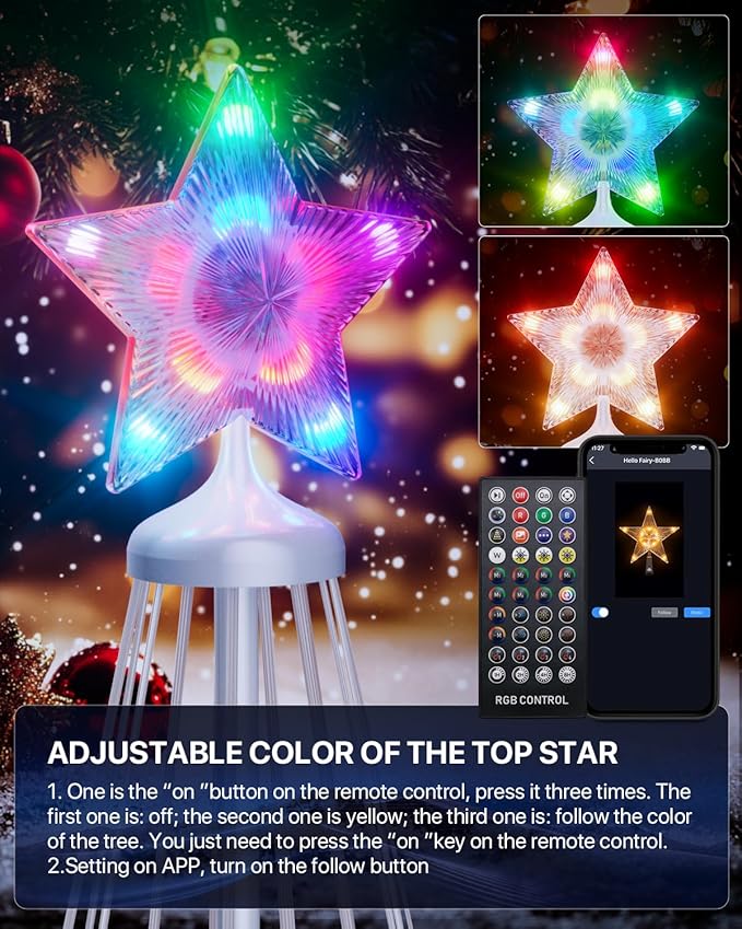 6.9ft Smart Led Christmas Cone Tree Light,Outdoor Lighted Christmas Tree 100 Led Lighted Artificial Tree with Star Topper, Remote App Control, DIY Colors Light Show Tree for Outdoor Decorations