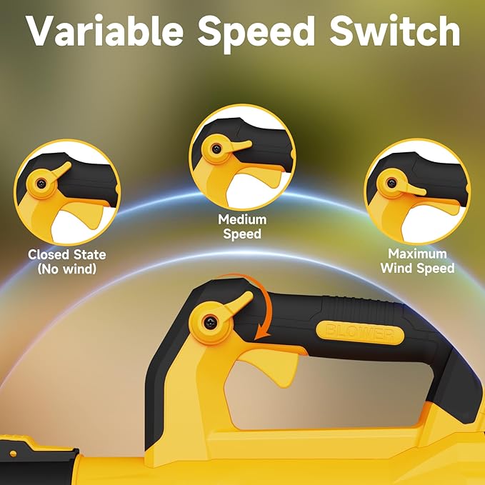 Leaf Blower Cordless with 2¡¿ 5.0Ah Batteries and Charger, 21V Electric, Lightweight Battery Powered Blowers for Lawn Care, Yard, Patio Cleaning, Blowing Leaves & Dust, Yellow