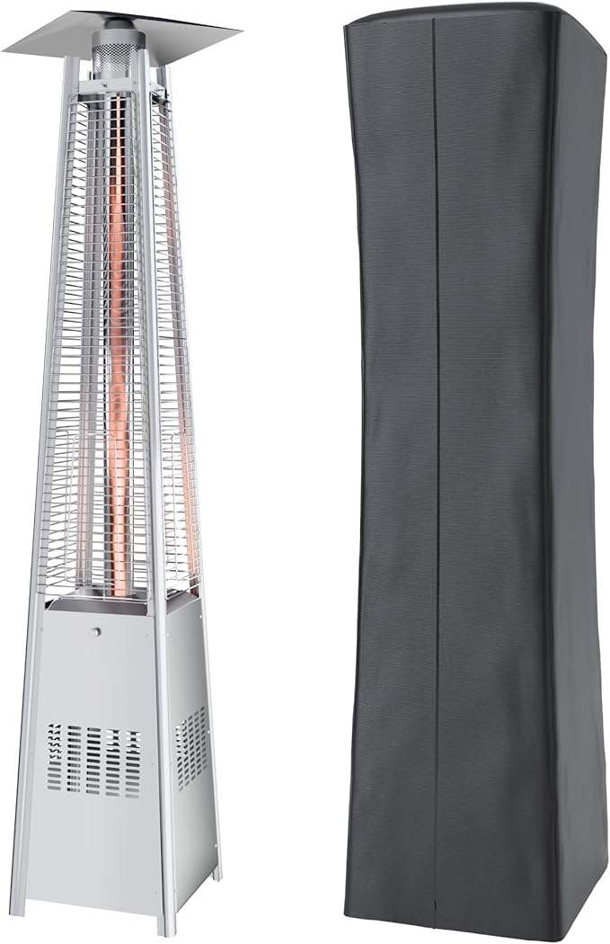 Kingdura 48,000 BTU Pyramid Patio Heater with Cover & Wheels, Outdoor Patio Heaters for Outdoor Use, Triple Safety Protection, 88 Quartz Glass Tube Propane Heater for Deck Backyard Commercial Balcony