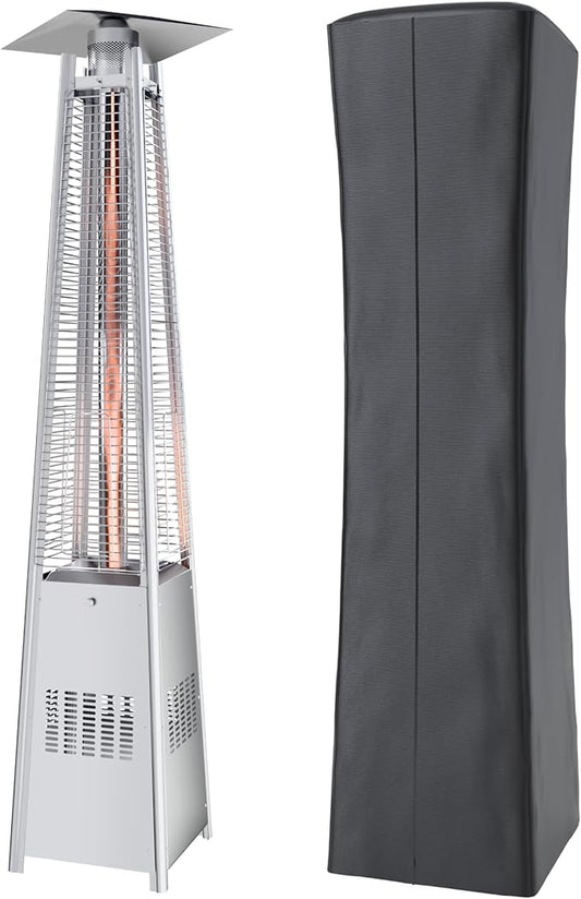 Kingdura 48,000 BTU Pyramid Patio Heater with Cover & Wheels, Outdoor Patio Heaters for Outdoor Use, Triple Safety Protection, 88 Quartz Glass Tube Propane Heater for Deck Backyard Commercial Balcony