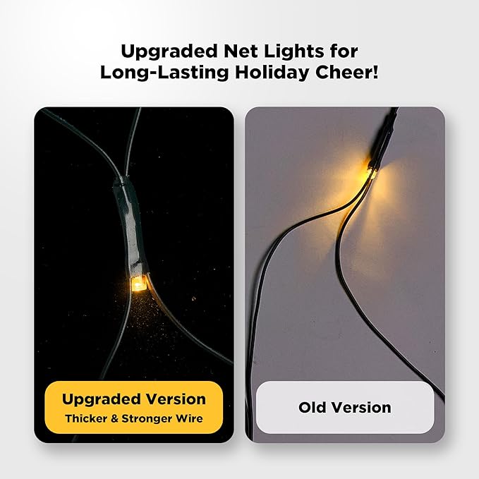 BlcTec Upgraded Christmas Lights Outdoor 176LED 8.7ft x 5.2ft Christmas Net Lights with UL Certified, 8 Modes, Timer, Connectable, Waterproof Durable Thick Wire for Bushes, Shrub Decor, Warm White