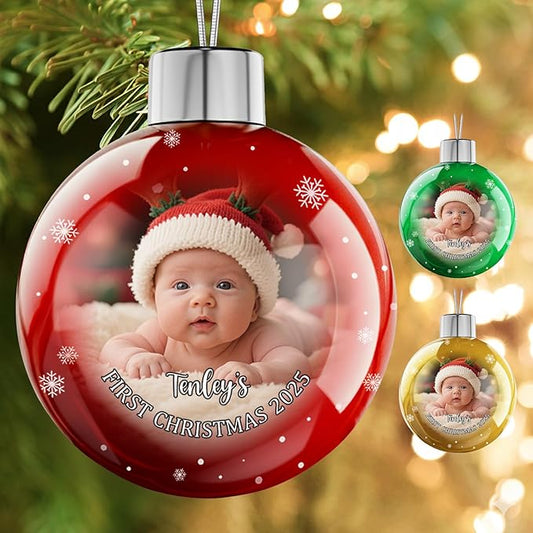 Personalized Babys First Christmas Ornament 2025 Girl Boy - Custom Christmas Balls, Xmas Newborn Gifts Keepsake Babys 1st Year Ornaments, Elegant Christmas Decor for New Parents