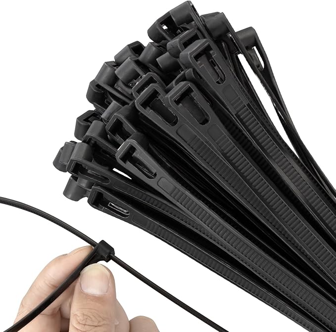 14 Inch Recoverable Reusable Zip Ties, 100PCS Black Zip Ties, Outdoor 120 lb. Small Cable Ties, Small Releasable Plastic Ties, Removable Wire Ties for Wire Management Outdoor Patio