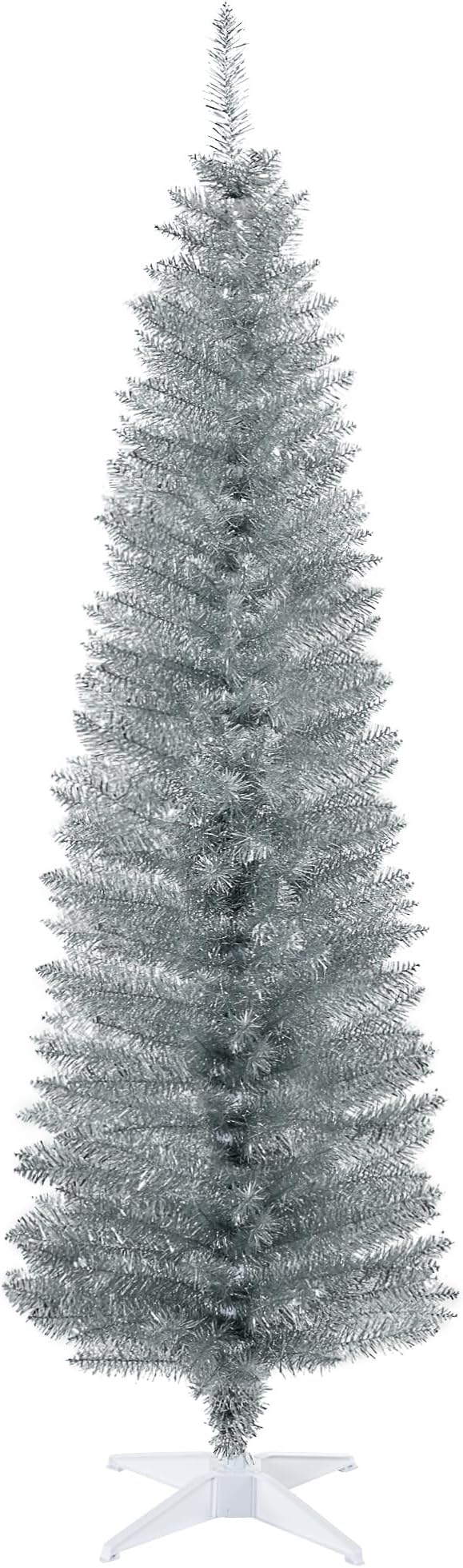 HOMCOM 6' Artificial Pencil Christmas Tree, Slim Xmas Tree with 390 Realistic Branch Tips and Plastic Stand, Silver