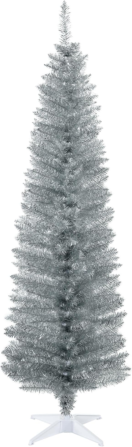 HOMCOM 6' Artificial Pencil Christmas Tree, Slim Xmas Tree with 390 Realistic Branch Tips and Plastic Stand, Silver