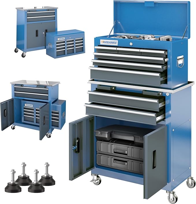 LARBANKE 8-Drawer Rolling Tool Chest,Tool Chest with 360¡Æ Brake Wheels and Padded Feet,Tool Cabinet with Locking System and Drawer Liners,Ideal Design for Garage and Workshop
