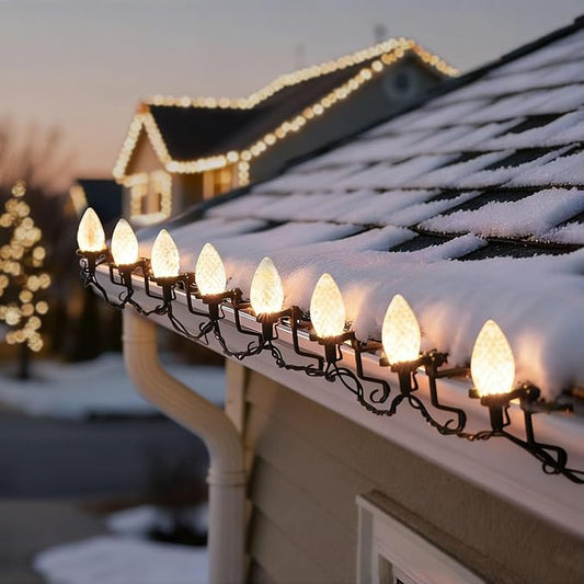 C9 LED Outdoor Christmas Lights,C9 String Lights with Quick Clips,for Xmas House Roof Gutter,Plug in & Connectable,66FT 100 Light, Warm White