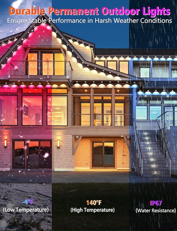 100FT Permanent Outdoor Lights, 60 LED Smart RGB&IC Outdoor Eave Lights with App/Remote Control, 209 Scene Modes, IP67 Waterproof Outside Light for House Party Christmas