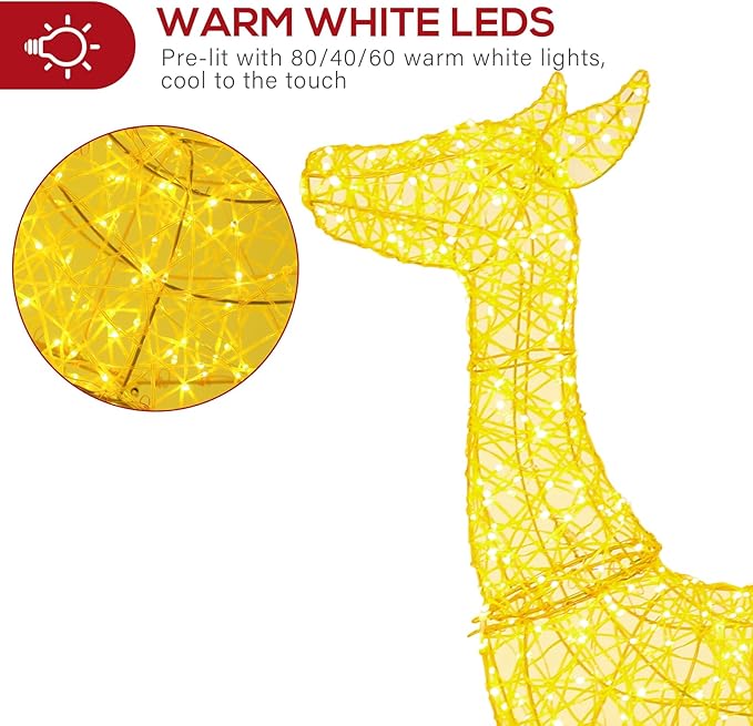 Hykolity 3.5 FT 3D Lighted Outdoor Christmas Reindeers, 2-Piece Light UpTwinkling Deer Set with 900 Warm White LED Lights, Groud Stakes, Zip Ties for Holiday Decorations