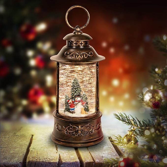 Christmas Snow Globes, Glittering Snowman Christmas Tree Christmas Lantern with 8 Christmas Music Songs, USB & Battery Operated 6h Timer Christmas Music Box for Christmas Decor Indoor Tabletop Gifts