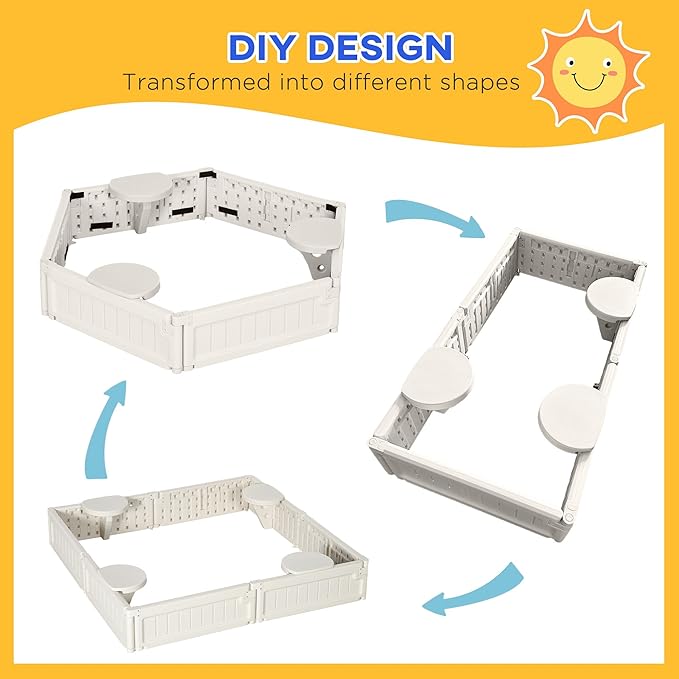 Outsunny Kids Outdoor Sandbox with Cover Garden Bed Sand Pit, Easy Assembly Children's Square Sandbox for Backyard, Cream White, 48.5 x 48.5 x 8.25