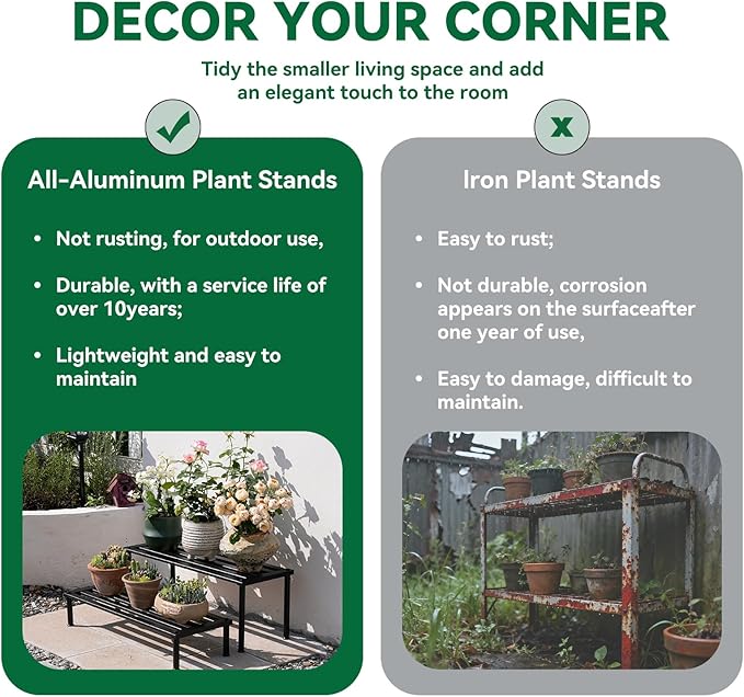 Metal Plant Stand, Rust-proof Aluminum Display Rack, Plants Display Stands Decoration Racks for Living Room Garden Balcony Patio (Wood Color, 31.5Inch Low Leg)