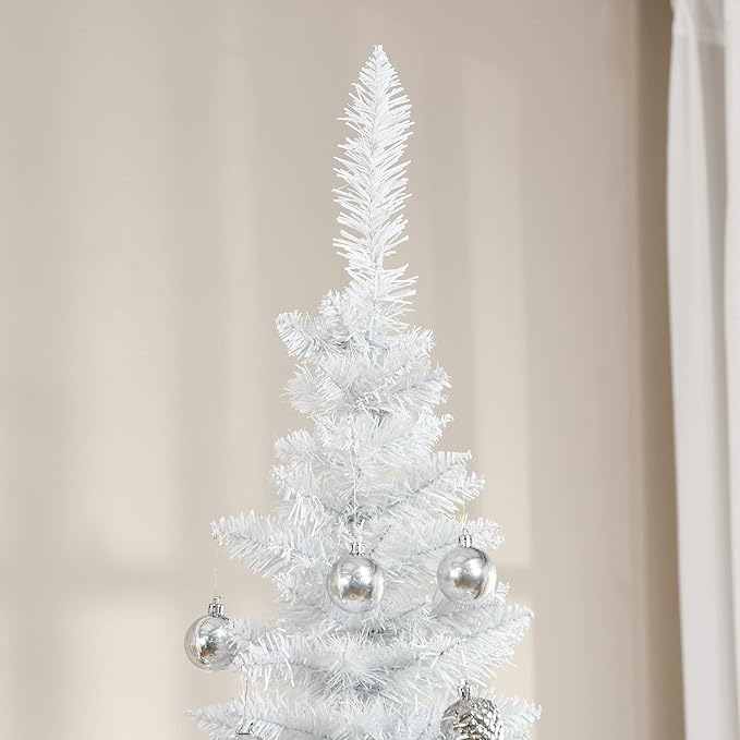 HOMCOM 7' Artificial Pencil Christmas Tree, Slim Xmas Tree with 499 Realistic Branch Tips and Plastic Stand, White