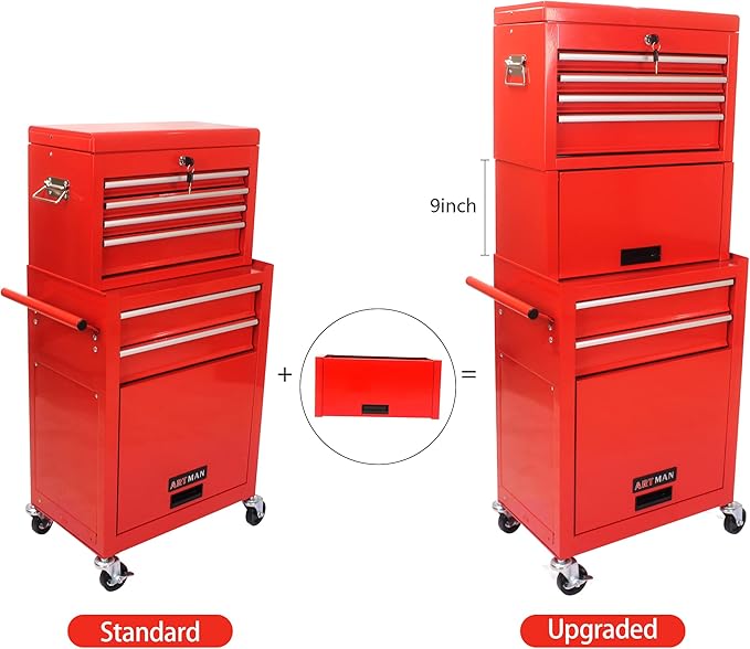 RYH 4-7 Drawers Rolling Tool Chest & Tool Box on Wheels | Heavy Duty Metal Cart with Ball Bearing Drawers | Fits US General Tool Box for Garage Storage (Red, 6 Drawers 3 in 1/51.99 H ¡¿ 20.87 W)