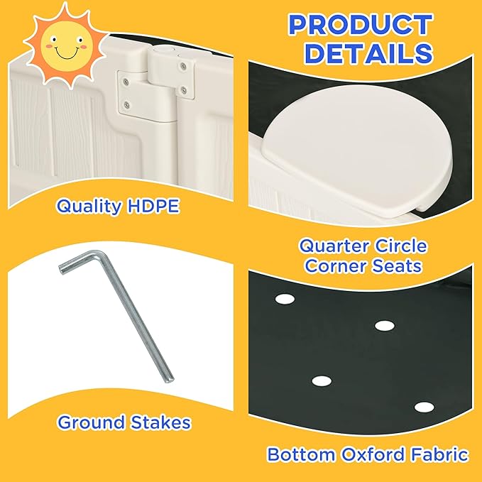 Outsunny Kids Outdoor Sandbox with Cover Garden Bed Sand Pit, Easy Assembly Children's Square Sandbox for Backyard, Cream White, 48.5 x 48.5 x 8.25