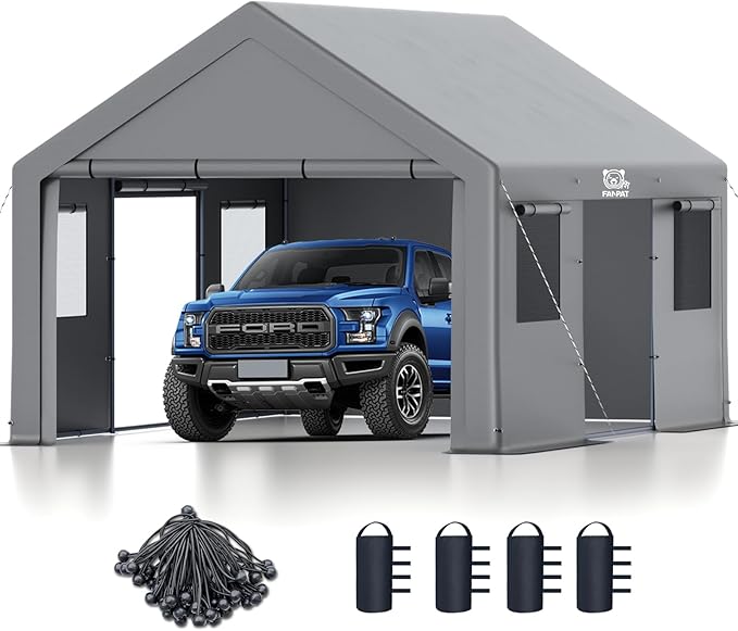 13x20 ft Heavy Duty Carport, Waterproof & UV Protected Carport with Reinforced Steel Frame, All-Weather Outdoor Shelter for Cars, Trucks, Vans, RVs, and Workshops