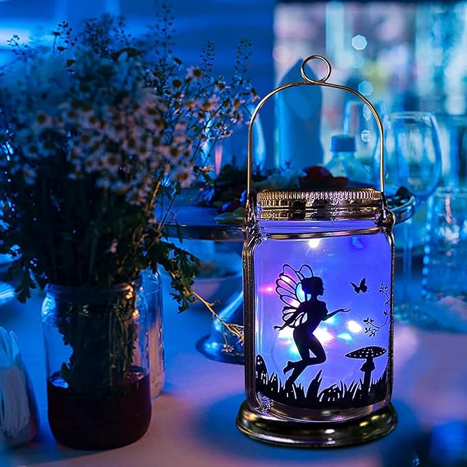 2 Pack Solar Fairy Lantern for Garden Decorations - Christmas Gifts for Mom Women Grandma Birthday Outdoor Ornaments Decorations Hanging Lamp Frosted Glass Jar with Stake for Yard Patio Lawn