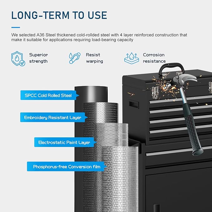 5-Drawers Garage Tool Chest, Large Capacity Tool Cabinet Heavy Duty Mechanic Rolling Tool Box Metal Locking Tool Cart with Drawers and Wheels for Storage