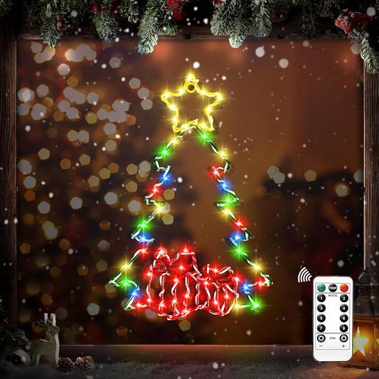 2Ft Large Christmas Tree LED Light With Timer - Window Silhouette Decoration for Indoor Outdoor, Wall Hanging