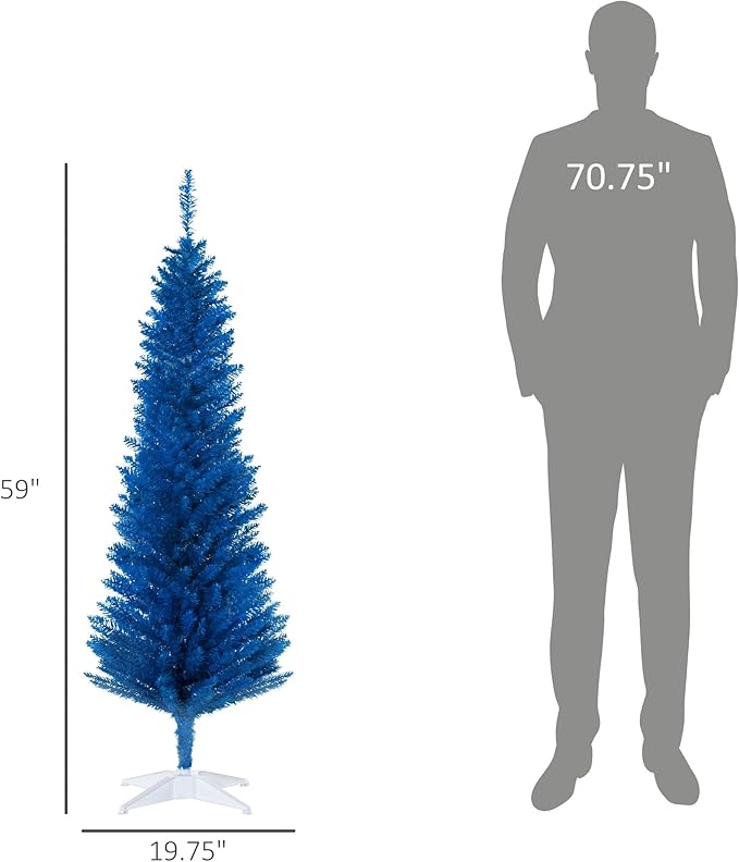 HOMCOM 5' Artificial Pencil Christmas Tree, Slim Xmas Tree with 294 Realistic Branch Tips and Plastic Stand, Blue