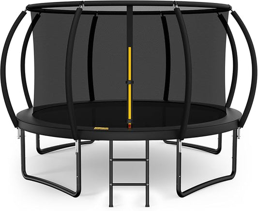 10FT 12FT 14FT 15FT 16FT Outdoor Trampoline with Enclosure Net, Heavy Duty Yard Trampolines, ASTM Approval Recreational Trampolines for Kids and Adults