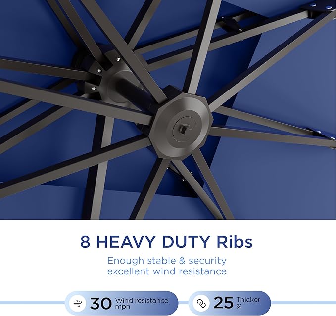 10' X 13' Patio Umbrella with Base Included Outdoor Large Rectangle Offset Cantilever Umbrellas Double Top Heavy Duty Windproof with 360-degree Rotation for Pool Garden Deck, Navy